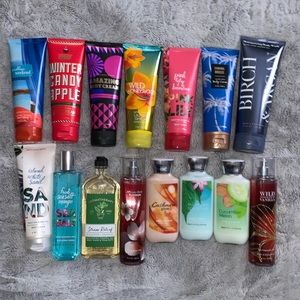 Bath & Body Works lotions, body wash, & sprays.